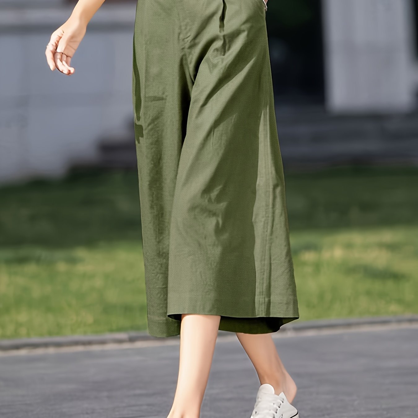 Solid Color Wide Leg Capris Pants, Casual Loose Pants For Spring & Summer, Women??s Clothing - Image 3
