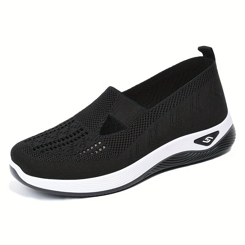 Women??s Solid Color Sneakers, Breathable Knit Slip On Outdoor Shoes, Lightweight Low Top Shoes - Image 3