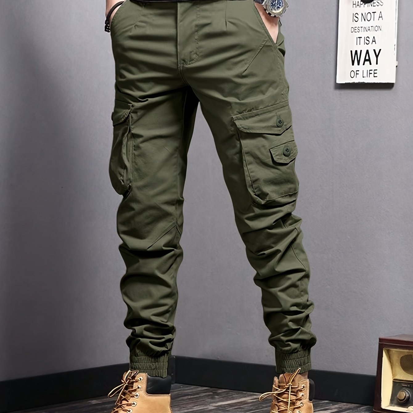 Men??s Casual Tapered Multi Pocket Joggers, Chic Street Style Cargo Pants - Image 2