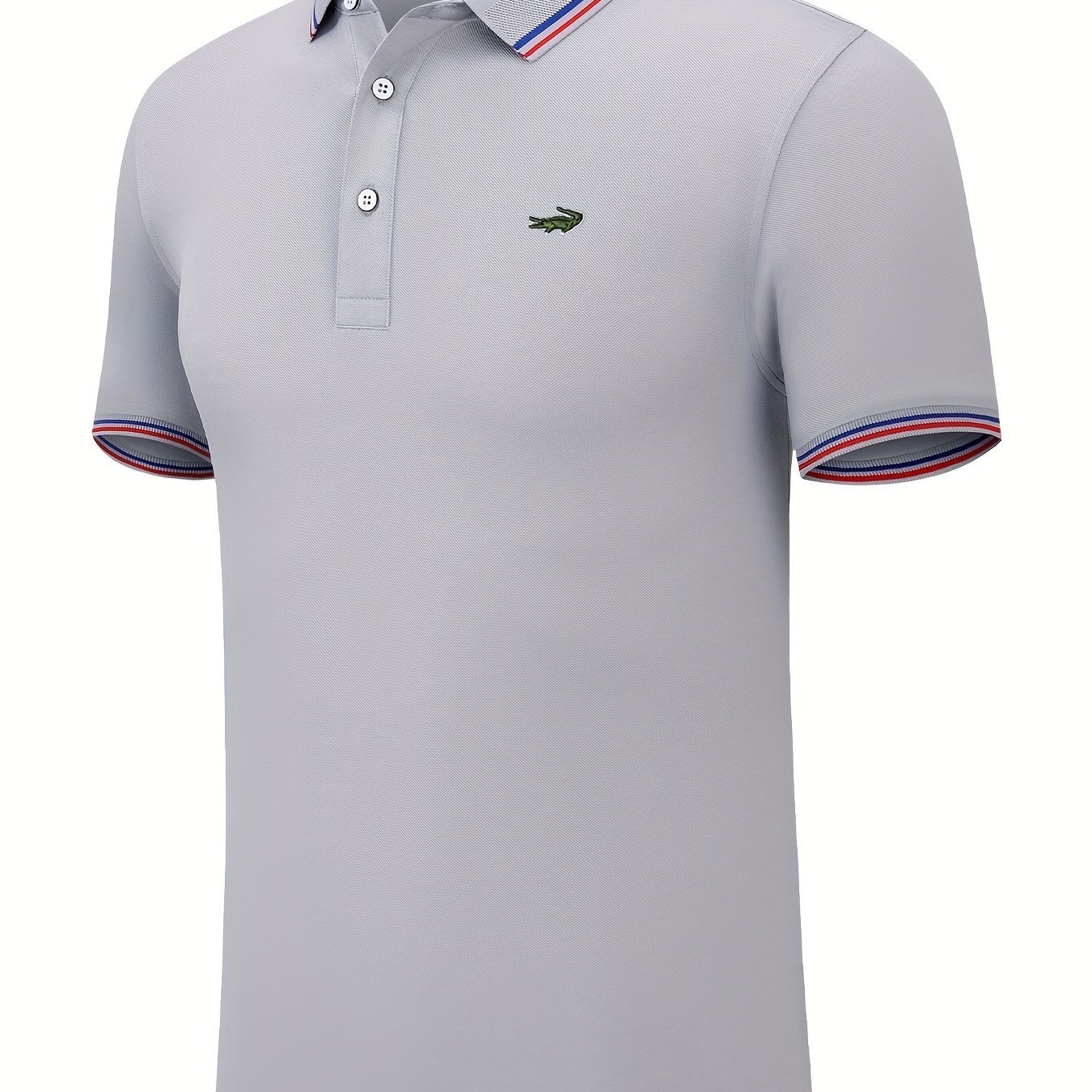 Breathable Embroidered Shirt, Men??s Casual Crocodile Pattern Stripe Lapel Button Up Golf Shirt For Summer - Image 15