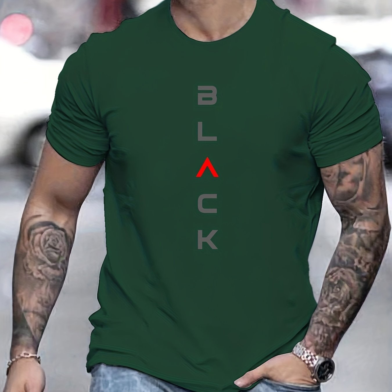 ??Black?? Print Tee Shirt, Tee For Men, Casual Short Sleeve T-shirt For Summer Spring Fall, Tops As Gifts - Image 3