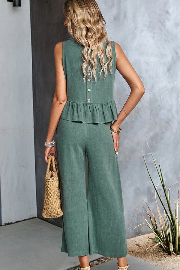Ruffle Hem Solid Two Pieces Set - Image 2