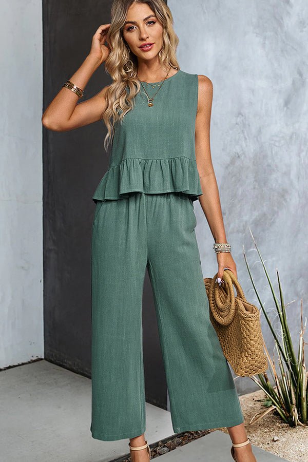 Ruffle Hem Solid Two Pieces Set