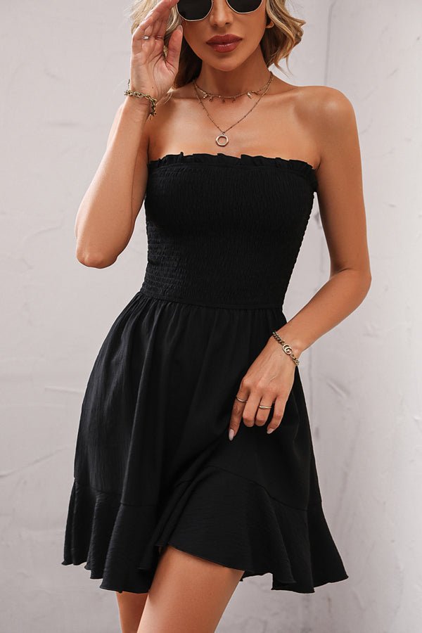 Smocked Chest Bandeau Solid Color Dress - Image 4