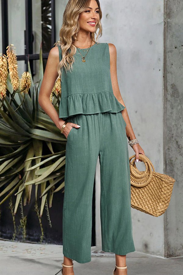 Ruffle Hem Solid Two Pieces Set - Image 4