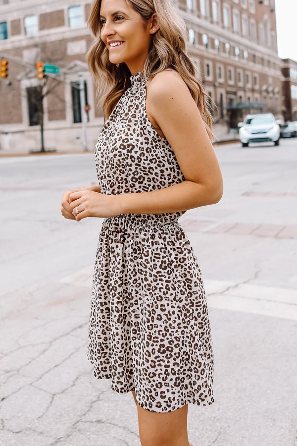 Leopard Halter Neck High Waisted Casual Dress - Image 3