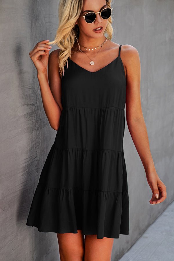 Fashion Solid Color Ruffle Hem Mini Dress - Image 2