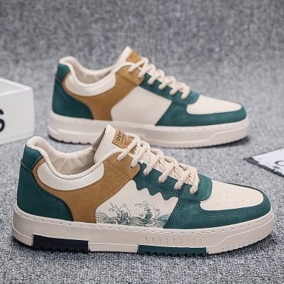 Men??s Trendy Street Style Wave Pattern Low Top Skateboard Shoes, Comfy Non Slip Lace Up Sneakers For Men??s Outdoor Activities
