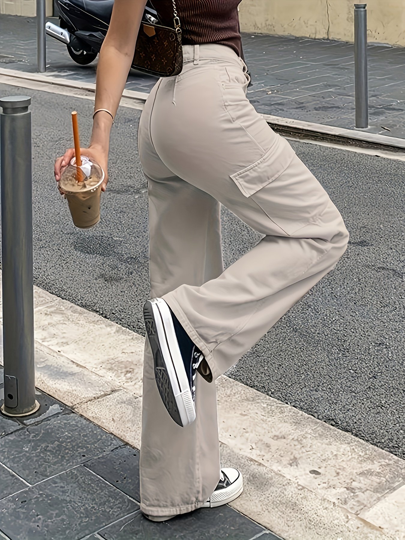Flap Pockets Wide Leg Cargo Pants, Casual High Waist Loose Pants For Spring & Summer, Women??s Clothing - Image 7