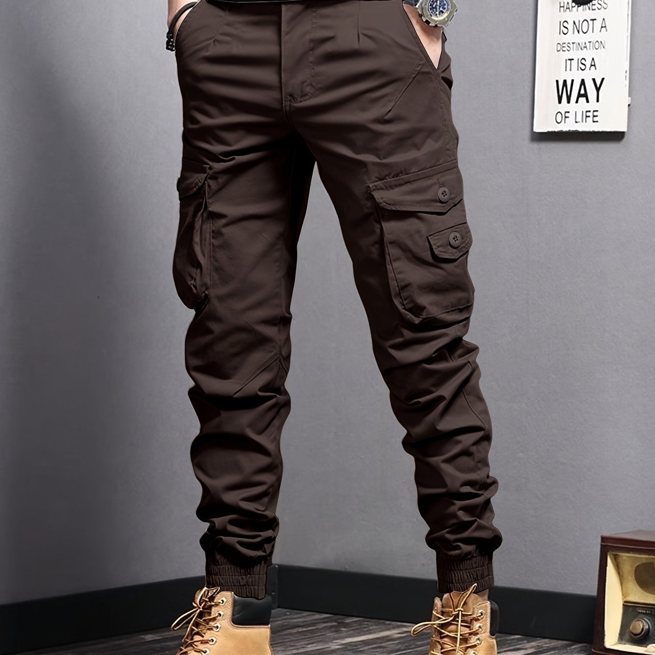 Men??s Casual Tapered Multi Pocket Joggers, Chic Street Style Cargo Pants - Image 3