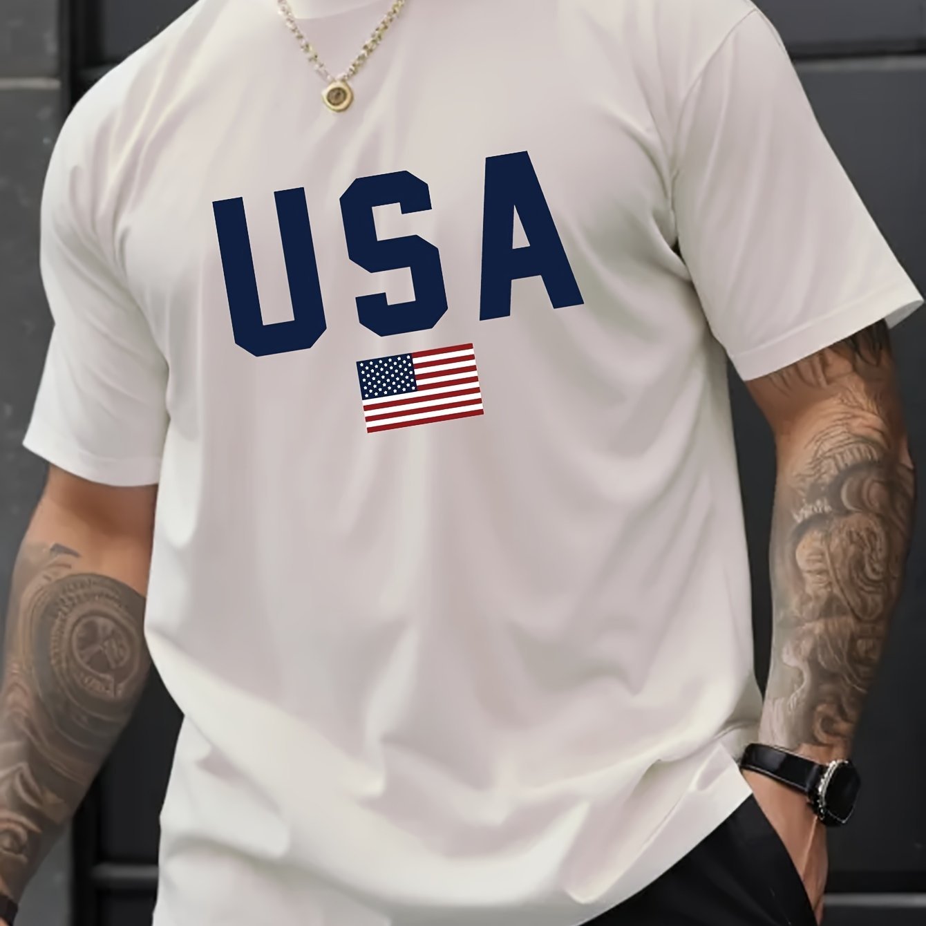 USA Print Men??s Creative Top, Casual Short Sleeve Crew Neck T-shirt, Men??s Clothing For Summer Outdoor - Image 9