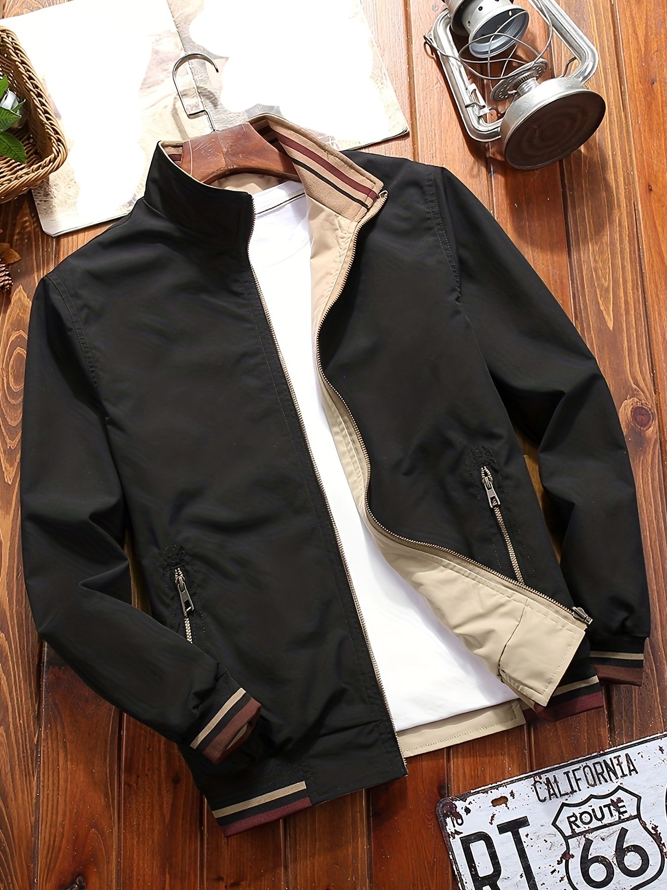 Men??s Sports Jacket Coat Lapel Zipper Pockets Windproof Ribbed Cuff Coat For Daily Wear