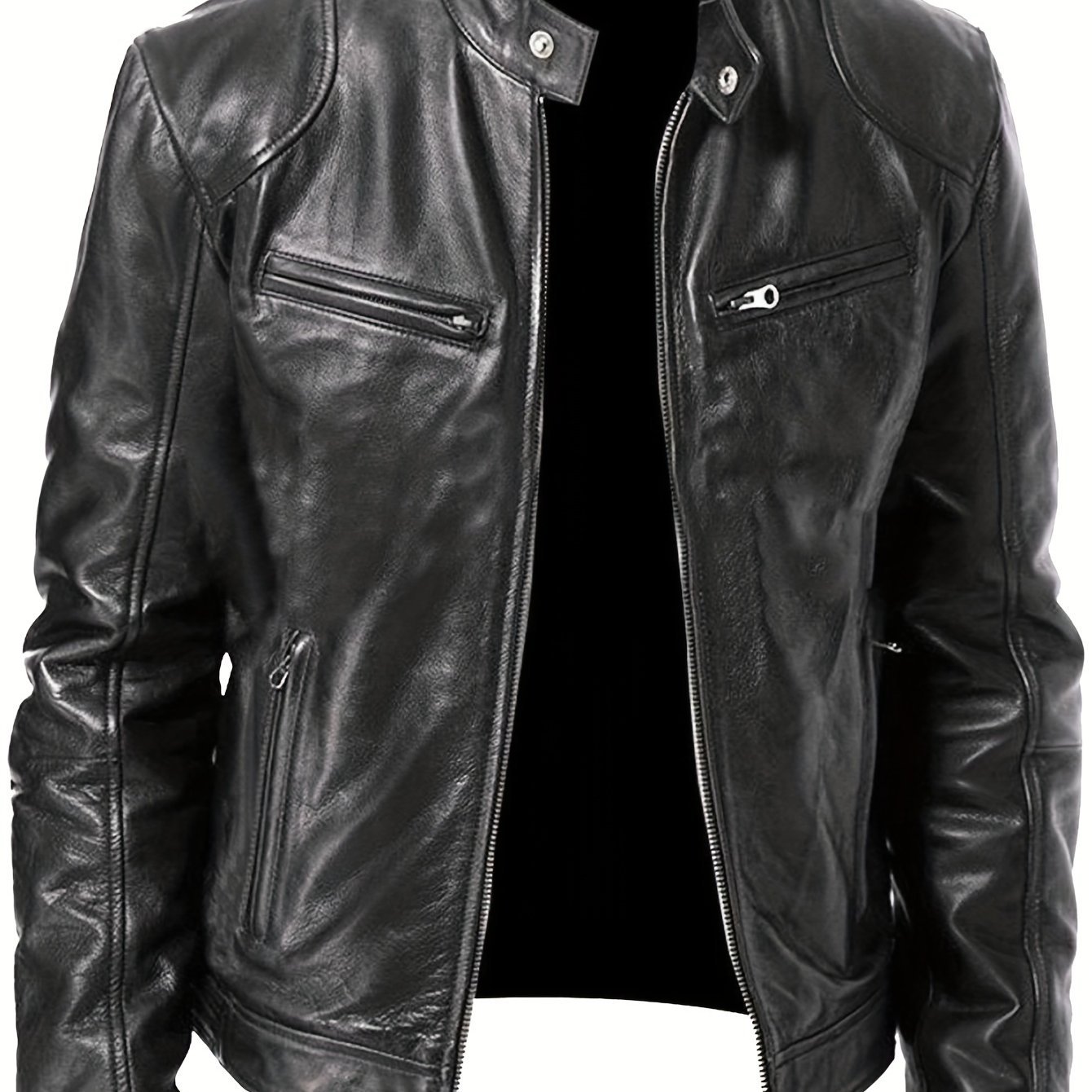 2023 Autumn And Winter New Zipper Cardigan Pocket PU Leather Small Stand Collar MotorcycleJacket Coat Men??s Coat - Image 5