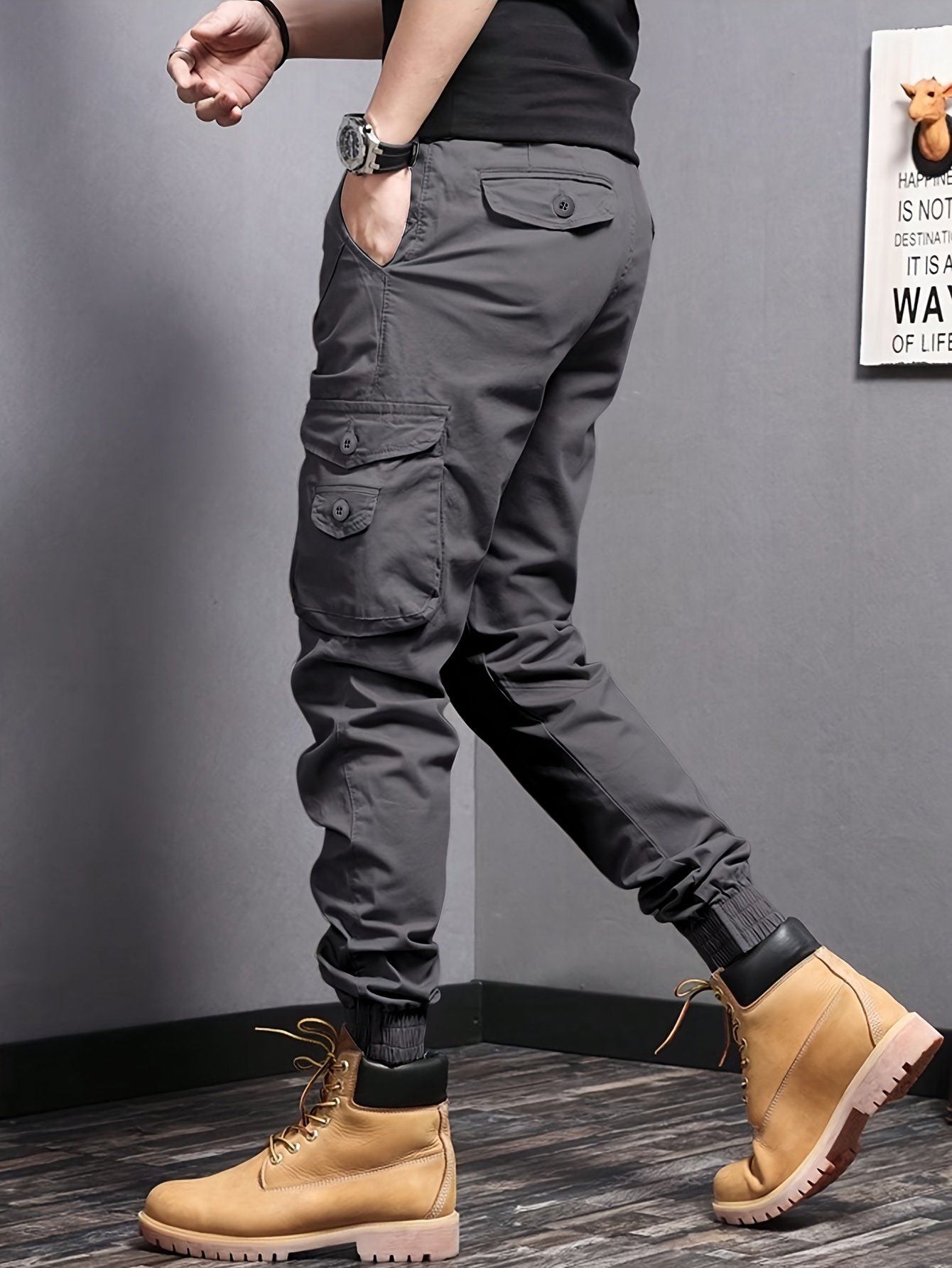 Men??s Casual Tapered Multi Pocket Joggers, Chic Street Style Cargo Pants - Image 11