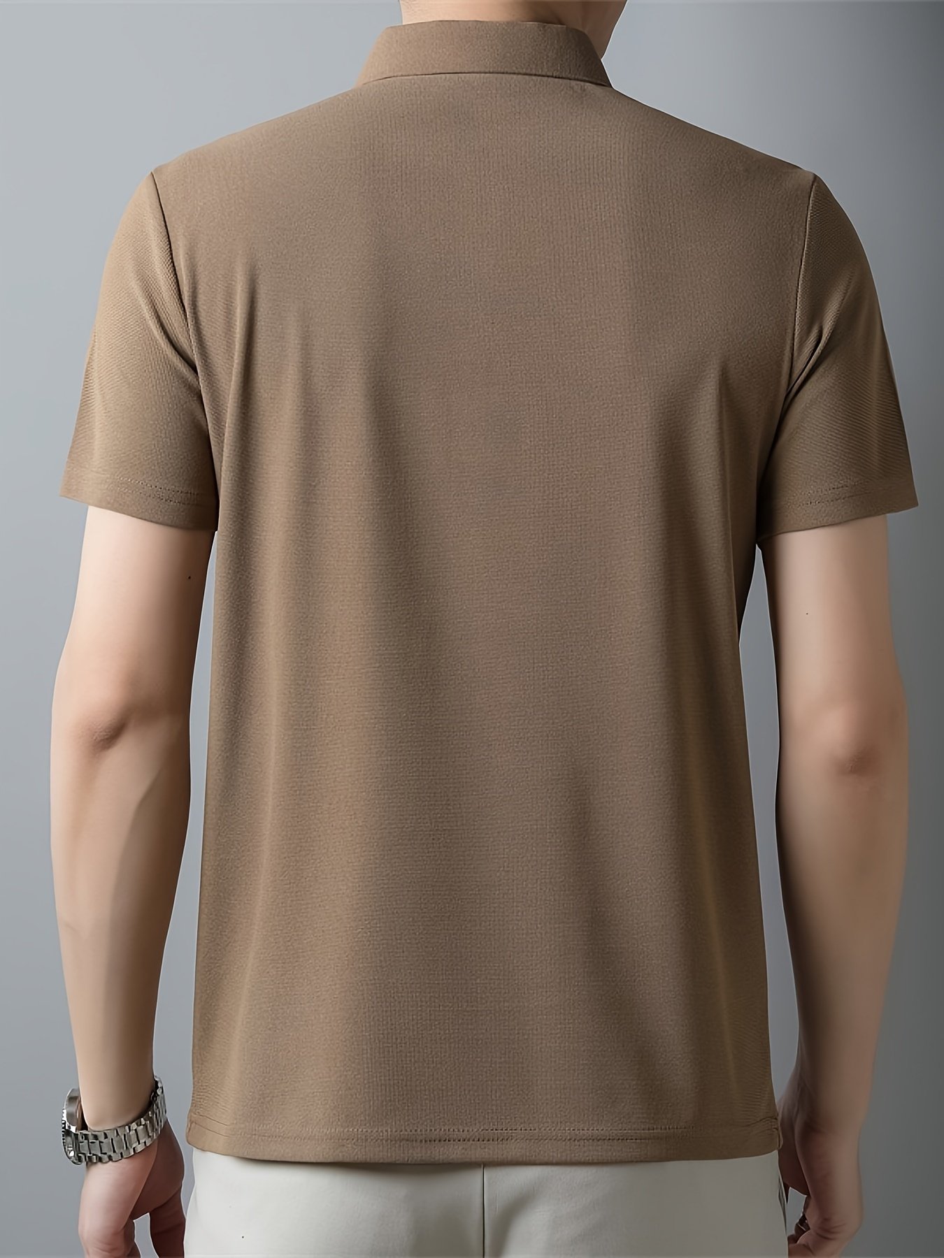 Men??s Solid Short Sleeve And Lapel Collar Henley Shirt, Casual And Comfy Sports Tops For Summer Golf Wear And Outdoors Activities - Image 9