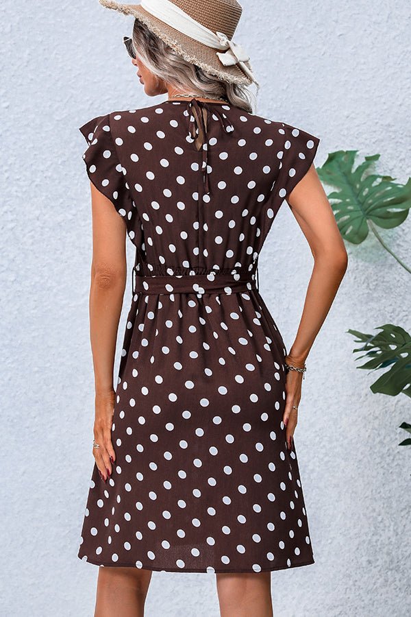 Dots Print V Neck Tie Waist Dress - Image 5