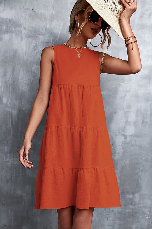 Ruffled Round Neck Solid Sleeveless Mini Dress - Image 2