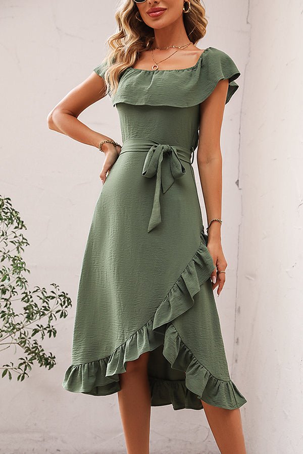 Ruffle Design Solid Round Neck Casual Dress - Image 3