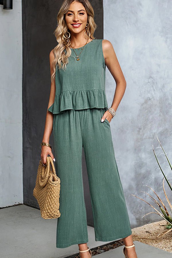 Ruffle Hem Solid Two Pieces Set - Image 3