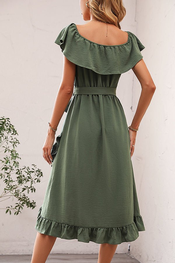 Ruffle Design Solid Round Neck Casual Dress - Image 5