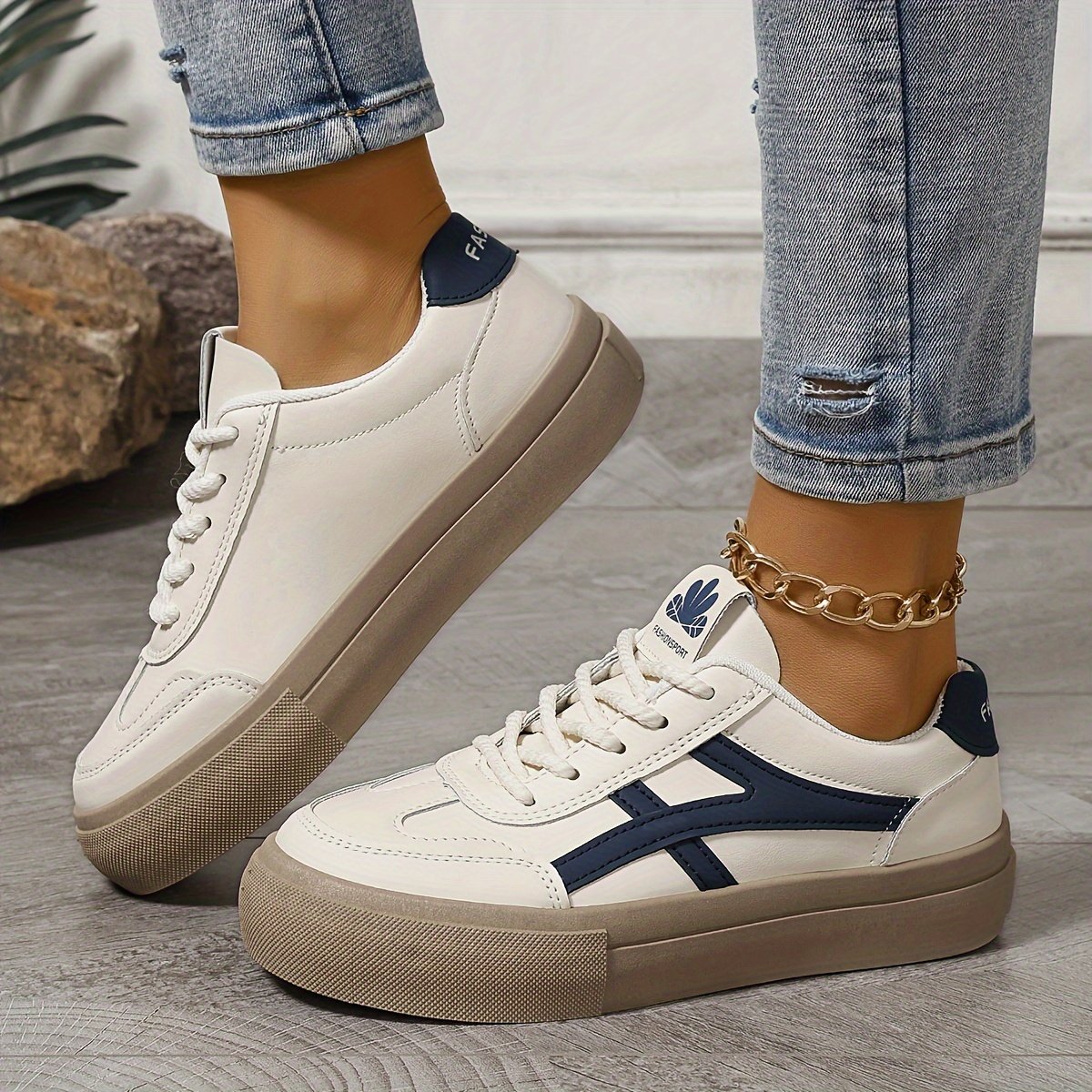 Women??s Colorblock Trendy Sneakers, Lace Up Soft Sole Platform Skate Shoes, Low-top Versatile Shoes - Image 5