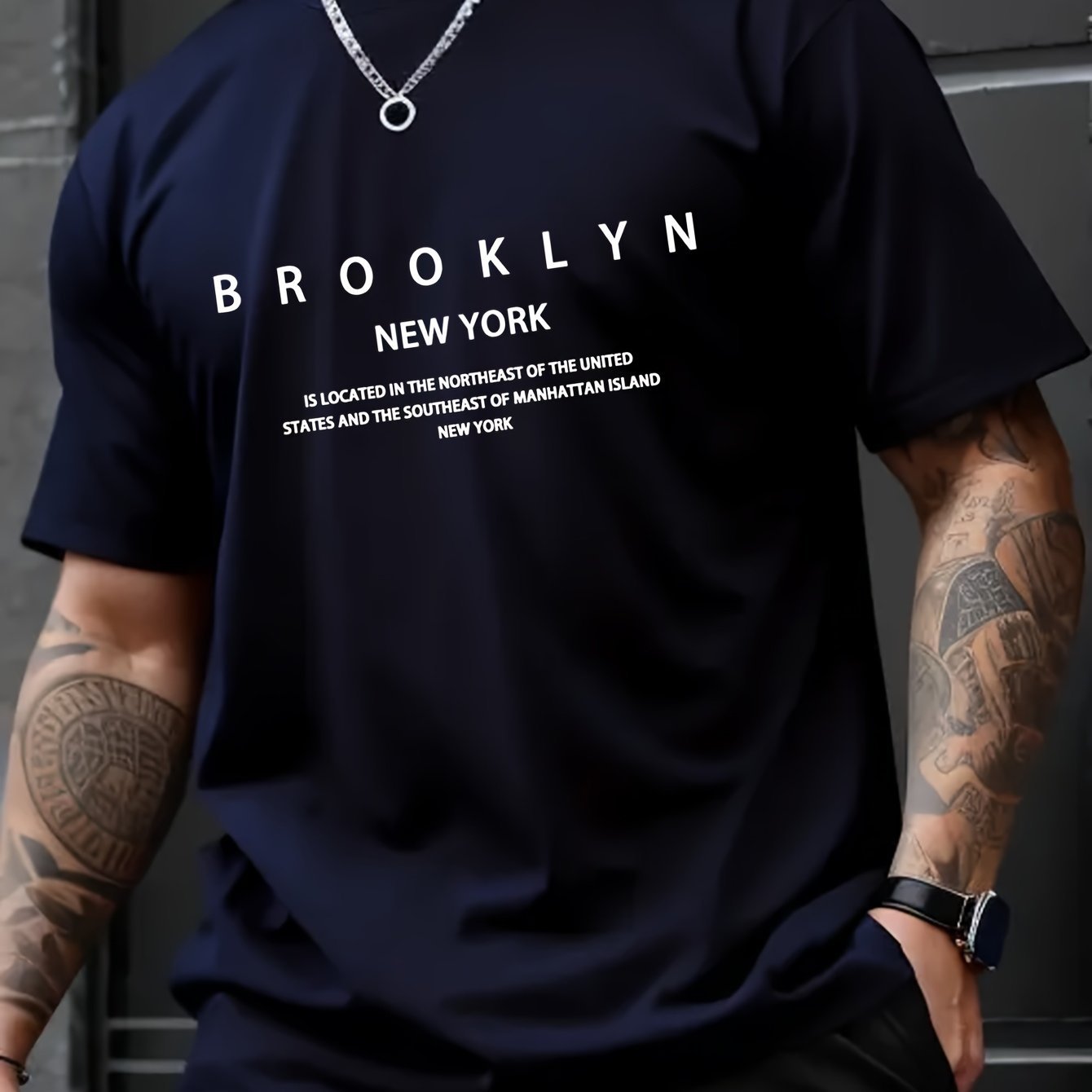 Brooklyn And New York Print Men??s Creative Top, Casual Short Sleeve Crew Neck T-shirt, Men??s Clothing For Summer Outdoor - Image 4