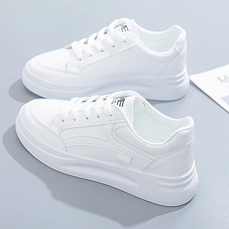 Women??s Platform Skate Shoes, Versatile Height Increasing Lace Up Low Top Shoes, Outdoor Walking White Shoes - Image 9