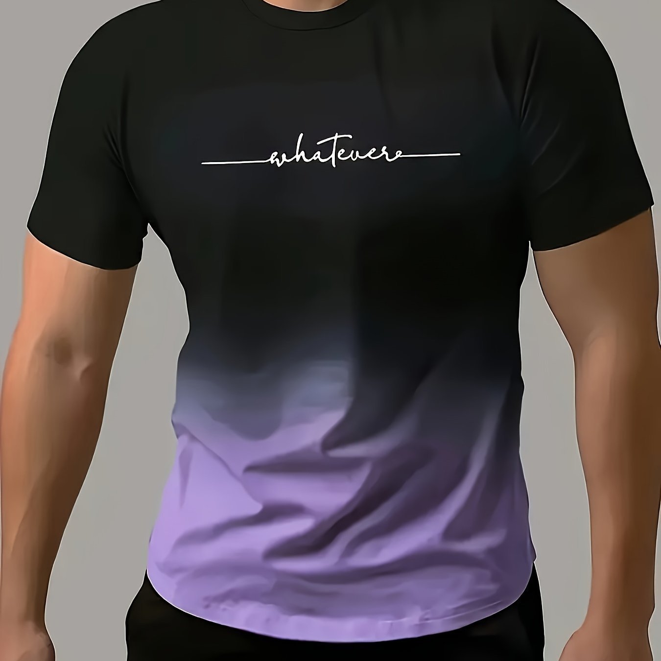 Men??s Fashion Gradient Color Sports T-shirt, Casual Stretch Round Neck Tee Shirt For Summer - Image 5