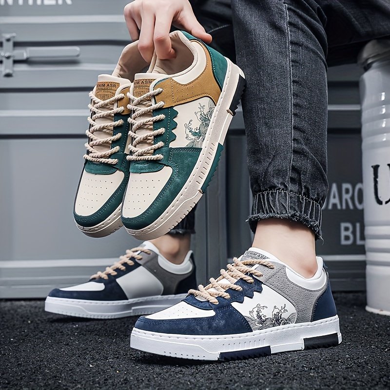 Men??s Trendy Street Style Wave Pattern Low Top Skateboard Shoes, Comfy Non Slip Lace Up Sneakers For Men??s Outdoor Activities - Image 4