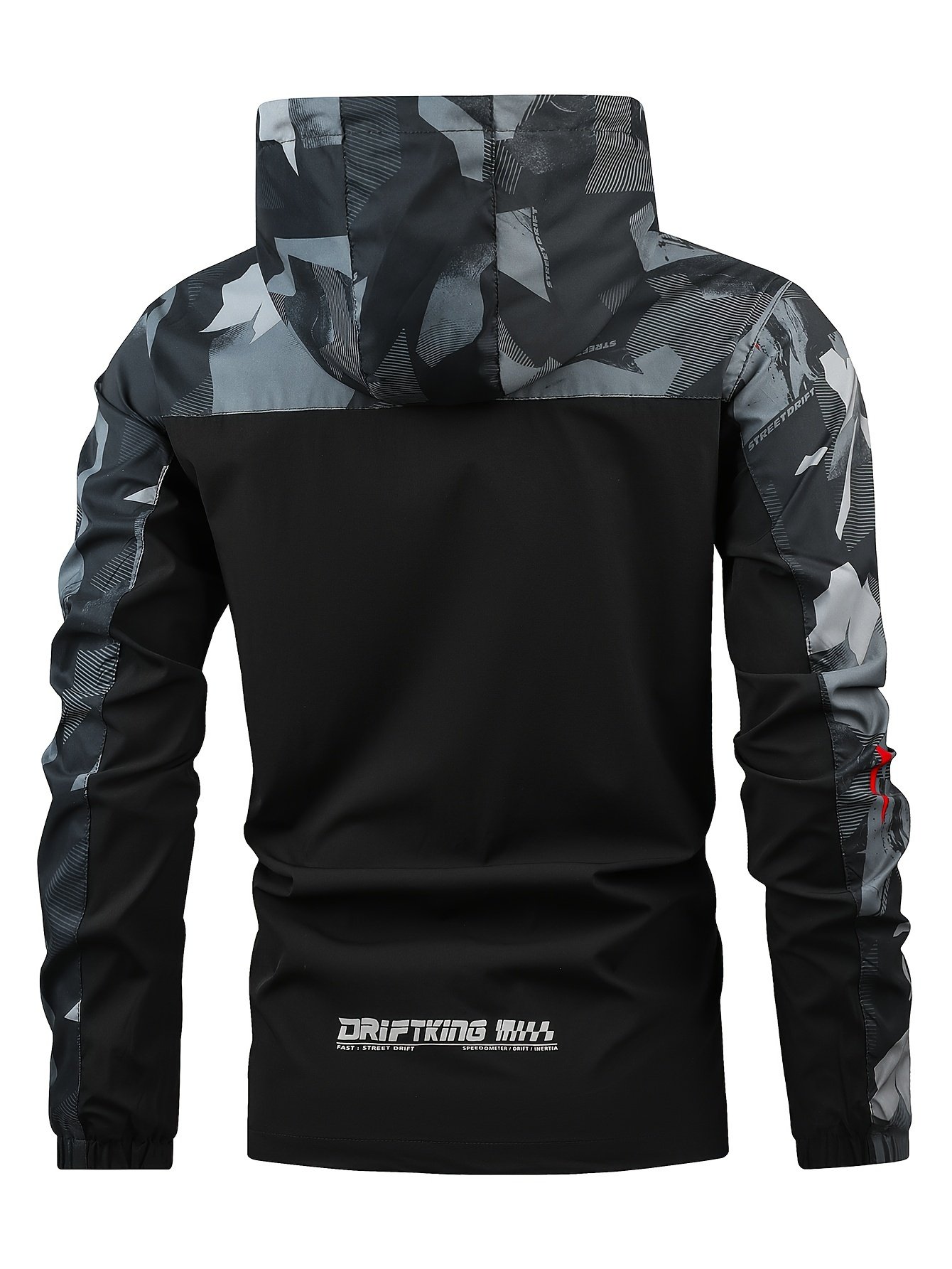 Geometric Pattern Design Men??s Color Blocked Zip Up Hooded Indbreaker, Suitable For Outdoor Hiking, Camping And Travel In All Seasons - Image 5