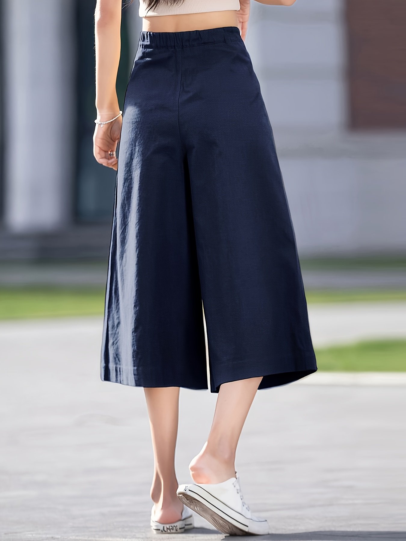 High Waist Pocket Cropped Pants, Vintage Wide Leg Pants For Spring & Summer, Women??s Clothing - Image 5