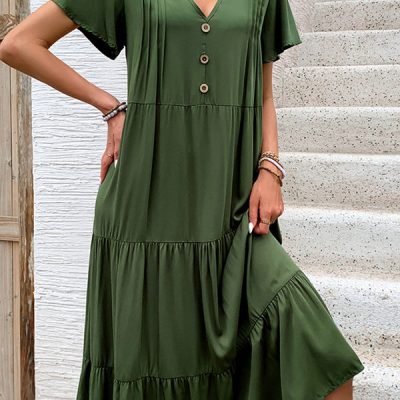 Ruffle Hem Short Sleeve Casual Mini Dress