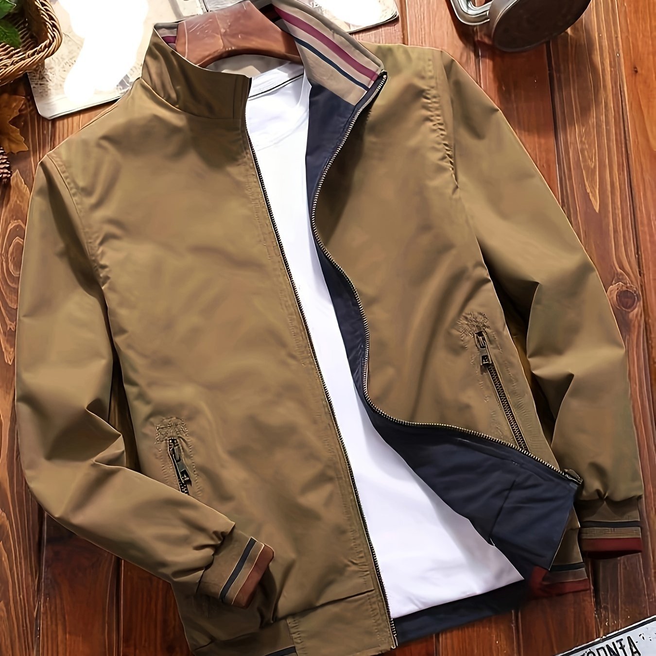 Men??s Sports Jacket Coat Lapel Zipper Pockets Windproof Ribbed Cuff Coat For Daily Wear - Image 4