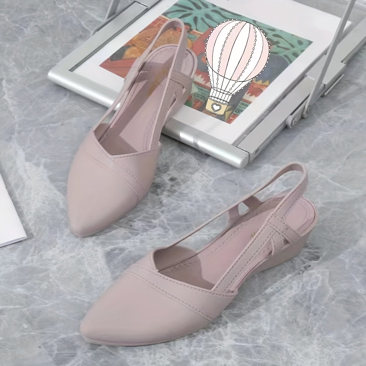 Women??s Solid Color Wedge Heeled Shoes, Fashion Point Toe Platform Shoes, Comfortable Ankle Strap Shoes - Image 5