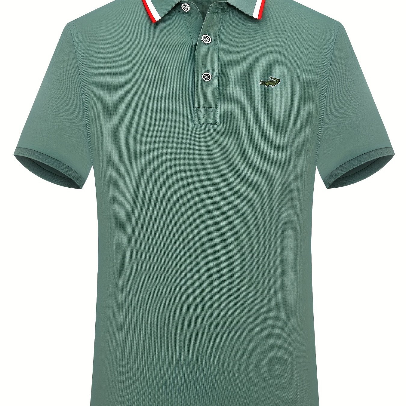 Breathable Embroidered Shirt, Men??s Casual Crocodile Pattern Stripe Lapel Button Up Golf Shirt For Summer - Image 5