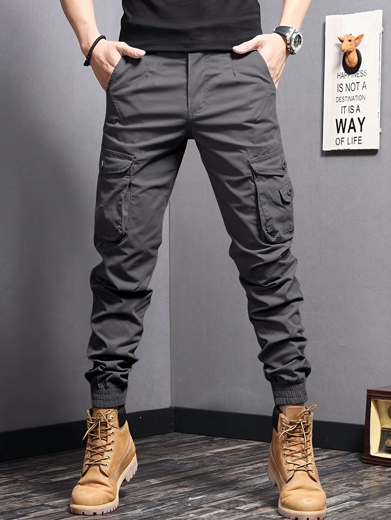 Men??s Casual Tapered Multi Pocket Joggers, Chic Street Style Cargo Pants - Image 12