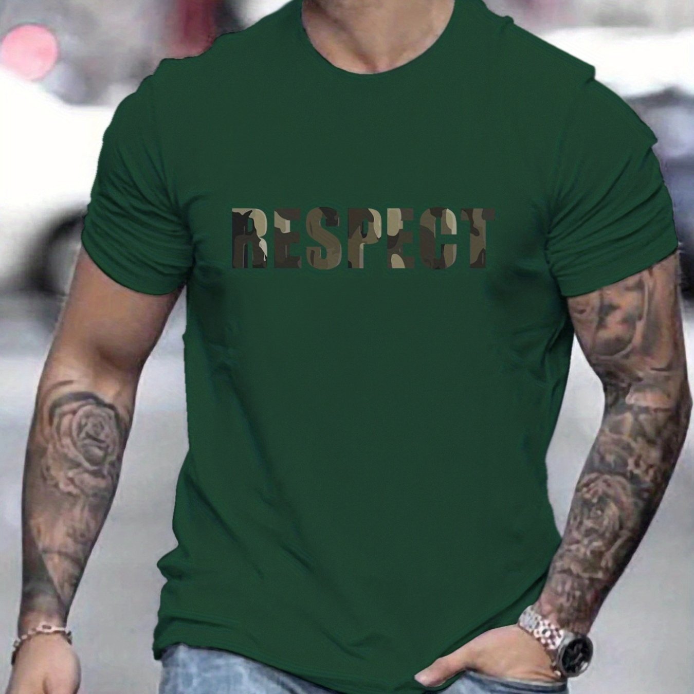 Letter RESPECT Pattern Print Men??s T-shirt, Graphic Tee Men??s Summer Clothes, Men??s Outfits - Image 5