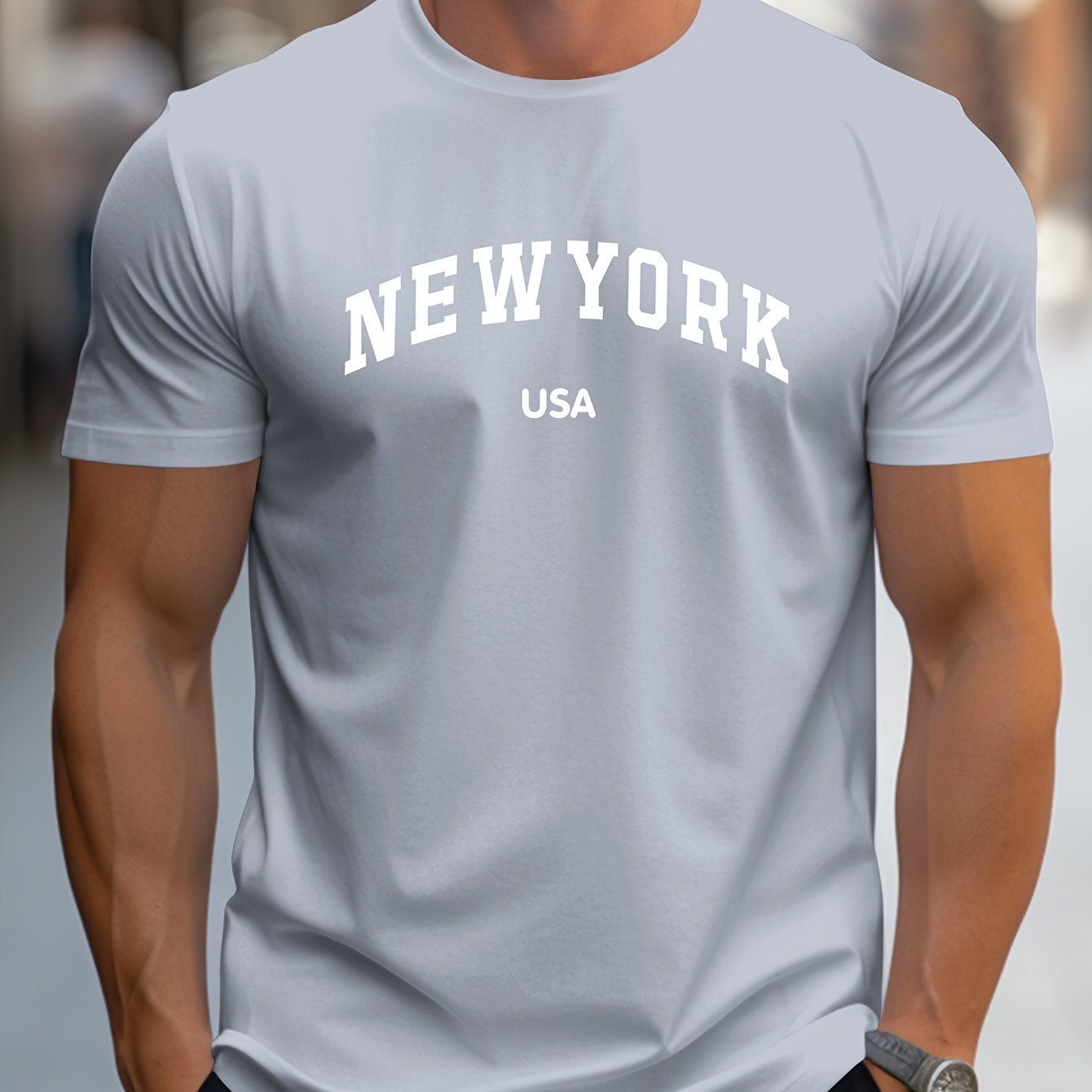 ??NEW YORK USA?? Print, Men??s Novel Design T-shirt, Casual Comfy Tees For Summer, Men??s Clothing Tops For Daily Activities - Image 2
