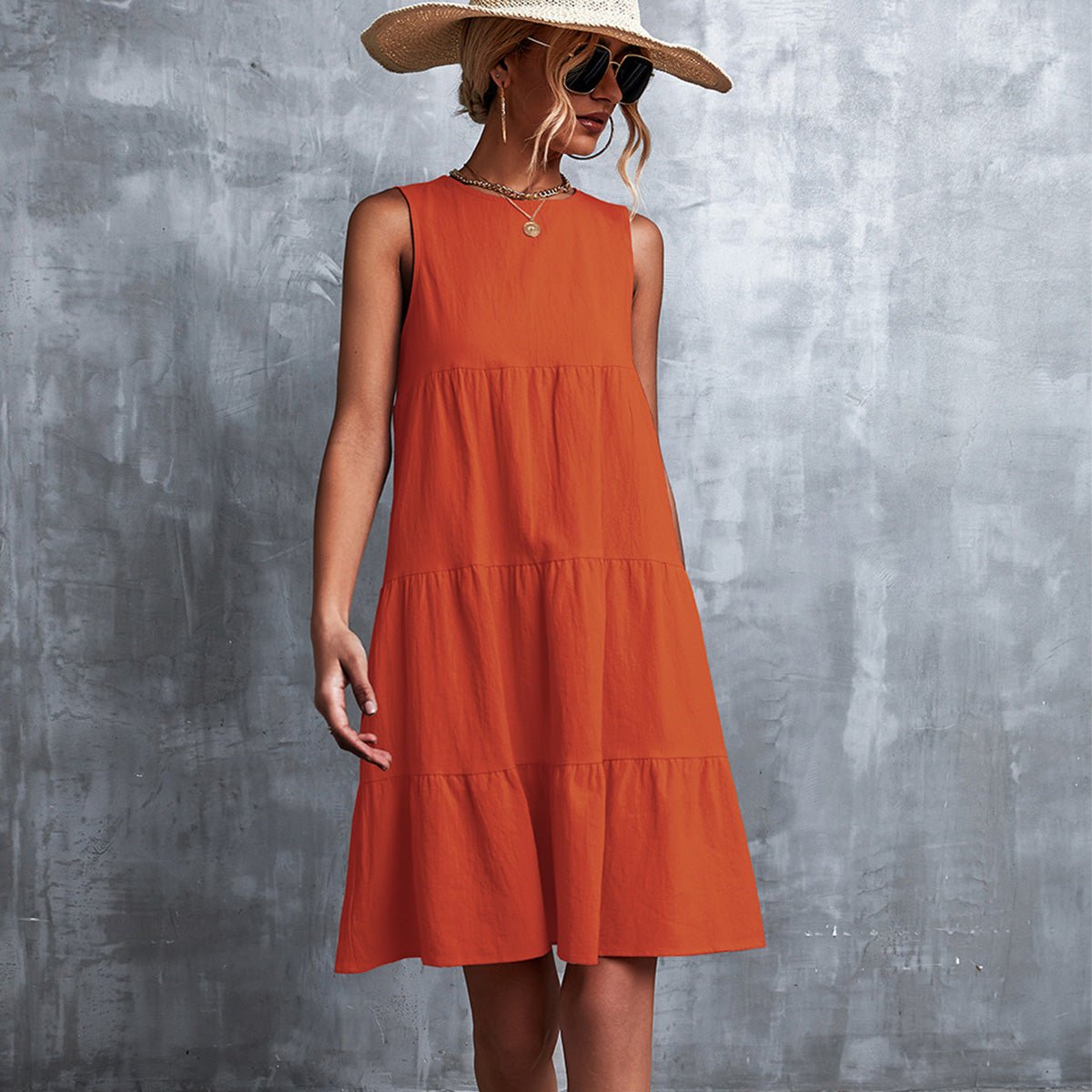 Ruffled Round Neck Solid Sleeveless Mini Dress - Image 6