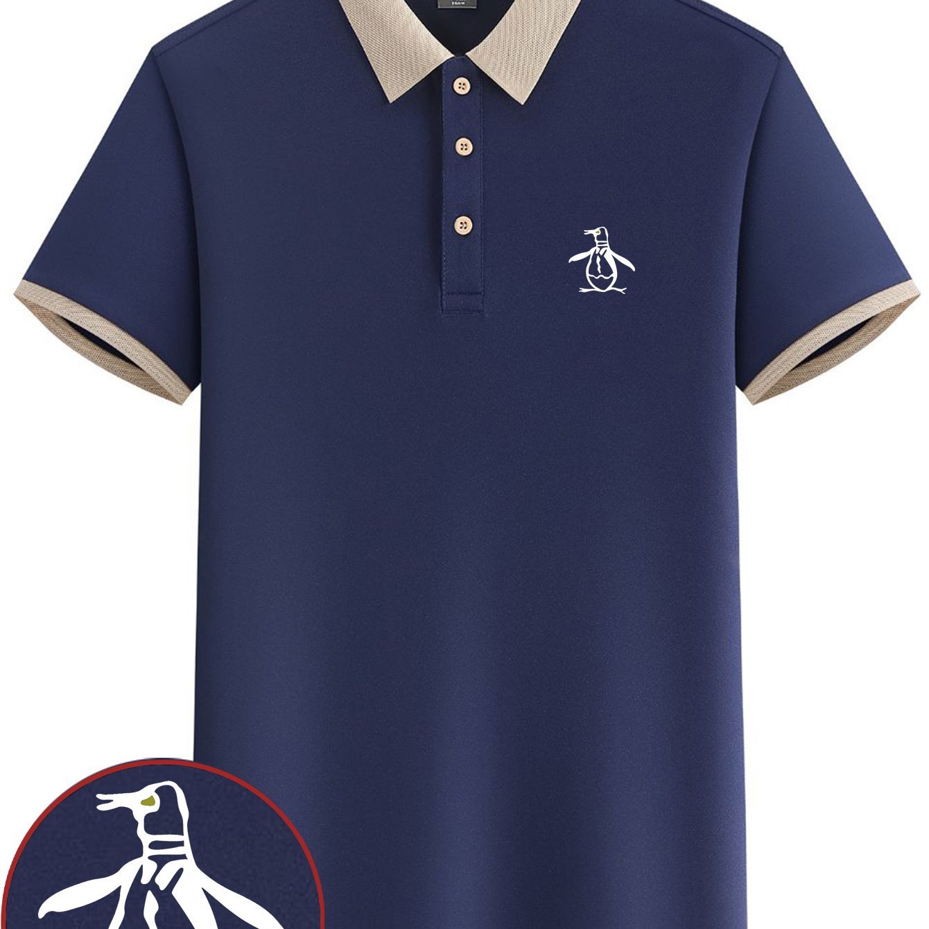 Penguin Sketch Print Men??s Short Sleeve Lapel Golf T-shirt, Summer Trendy Tennis Tees, Casual Comfy Breathable Top For Outdoor Sports - Image 6