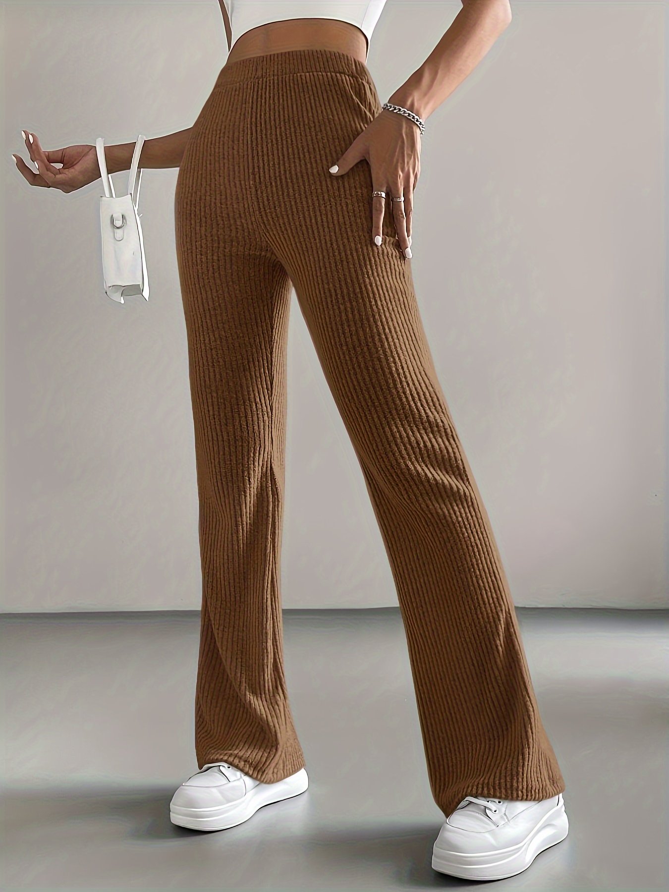 Solid High Waist Pants, Elegant Flare Leg Pants, Women??s Clothing - Image 10