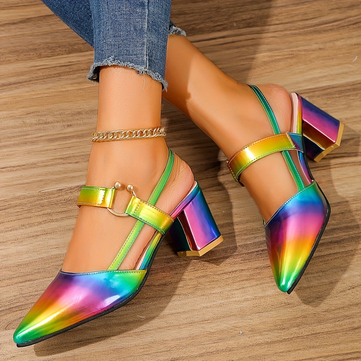 Women??s Pointed Toe Block High Heel Sandals, Fashion Solid Color Slingback Shoes, Versatile Mid Heels - Image 12