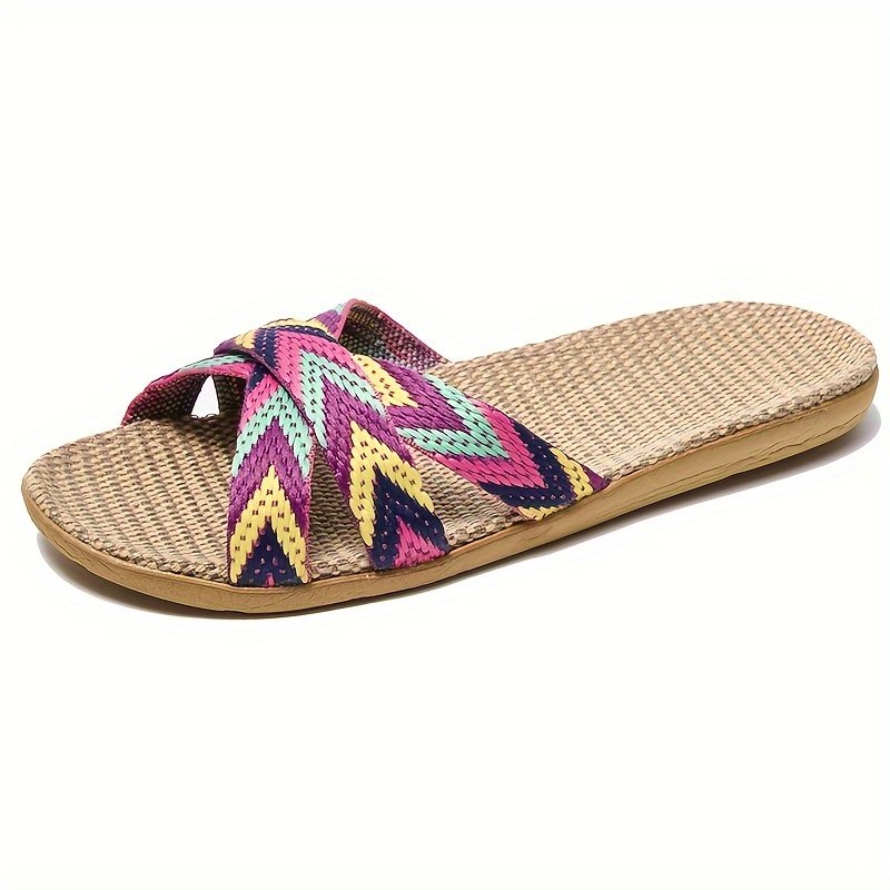 Summer Linen Sole Slides, Casual Open Toe Slip On Shoes, Comfortable Indoor Home Slides - Image 5