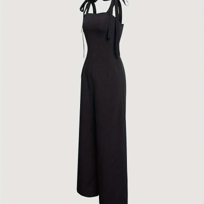 Knot Strap Wide Leg Jumpsuit, Casual Sleeveless Jumpsuit For Spring & Summer, Women??s Clothing