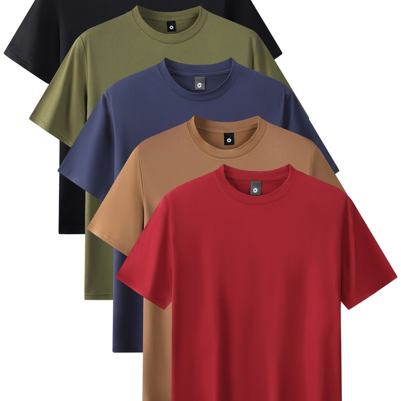 Men??s Fashion 5pcs Sports T-shirt, Casual Stretch Round Neck Tee Shirt For Summer - Image 3