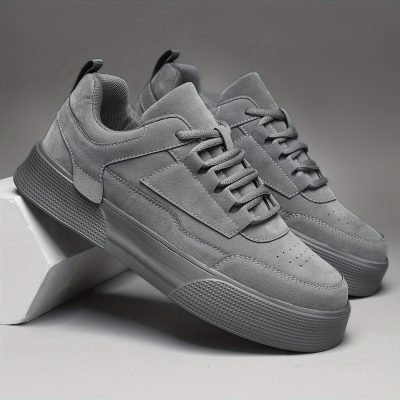 Men??s Trendy Solid Skate Shoes, Comfy Non Slip Casual Lace Up Sneakers For Men??s Outdoor Activities