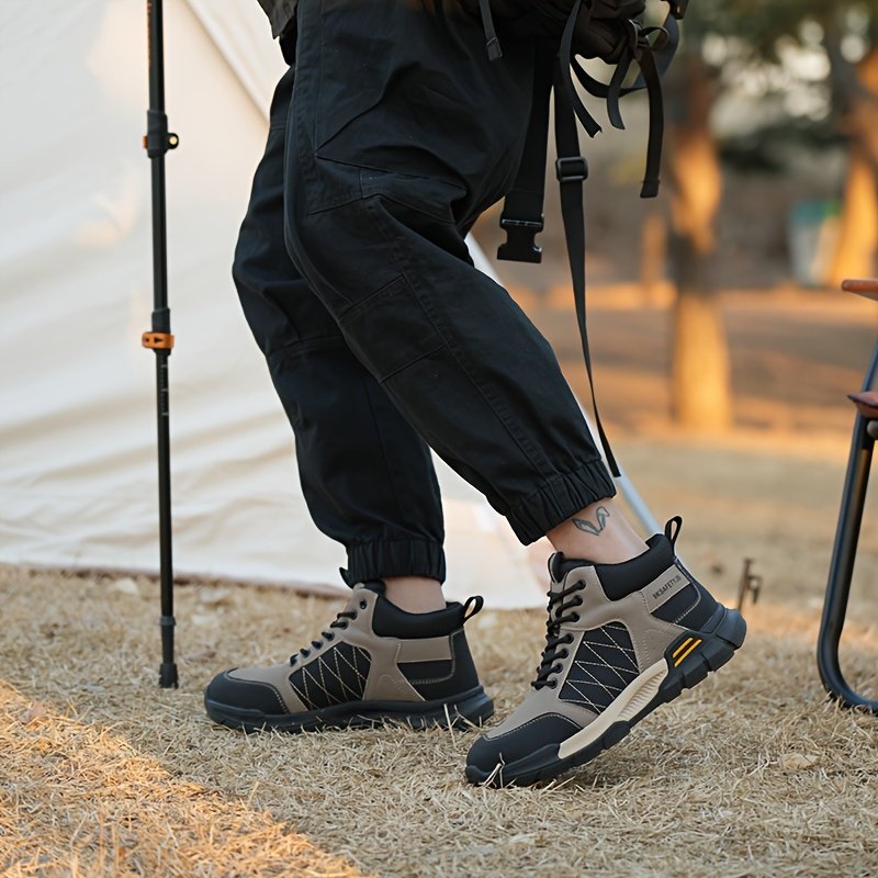 Men??s High Top Steel Toe Puncture Proof Anti-skid Work Safety Boots, Lace Up Durable Industrial Construction Shoes - Image 8