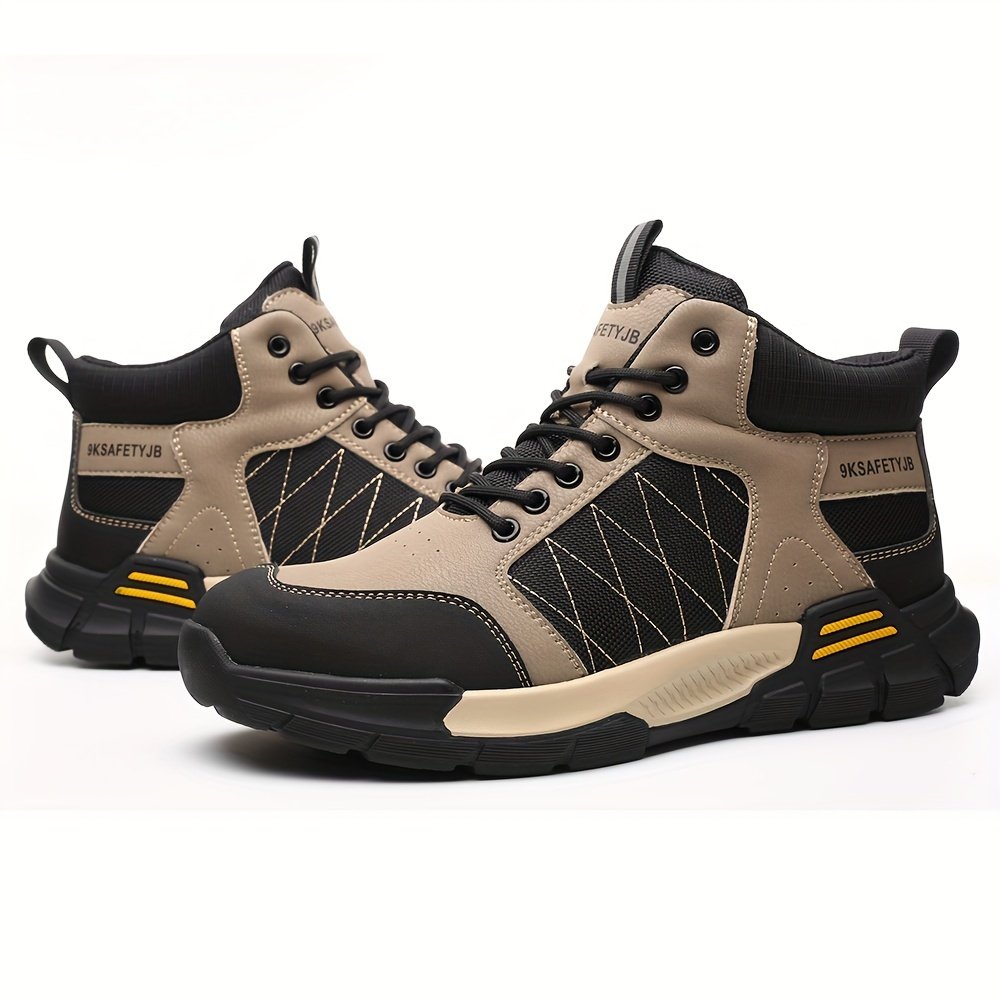 Men??s High Top Steel Toe Puncture Proof Anti-skid Work Safety Boots, Lace Up Durable Industrial Construction Shoes - Image 3