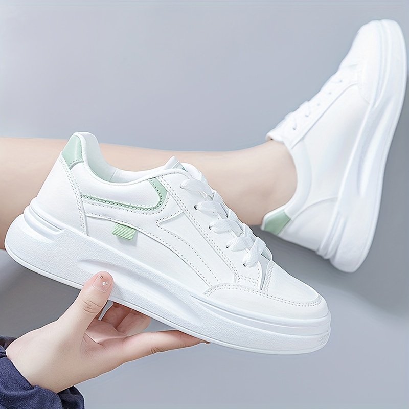 Women??s Platform Skate Shoes, Versatile Height Increasing Lace Up Low Top Shoes, Outdoor Walking White Shoes - Image 11