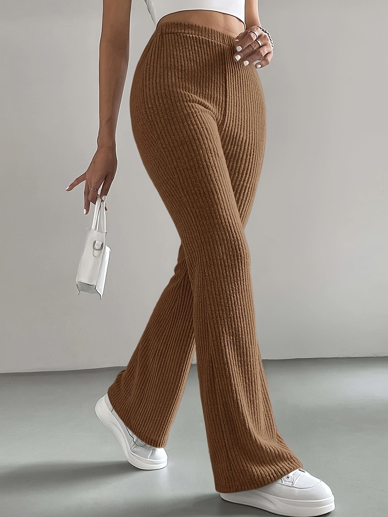 Solid High Waist Pants, Elegant Flare Leg Pants, Women??s Clothing